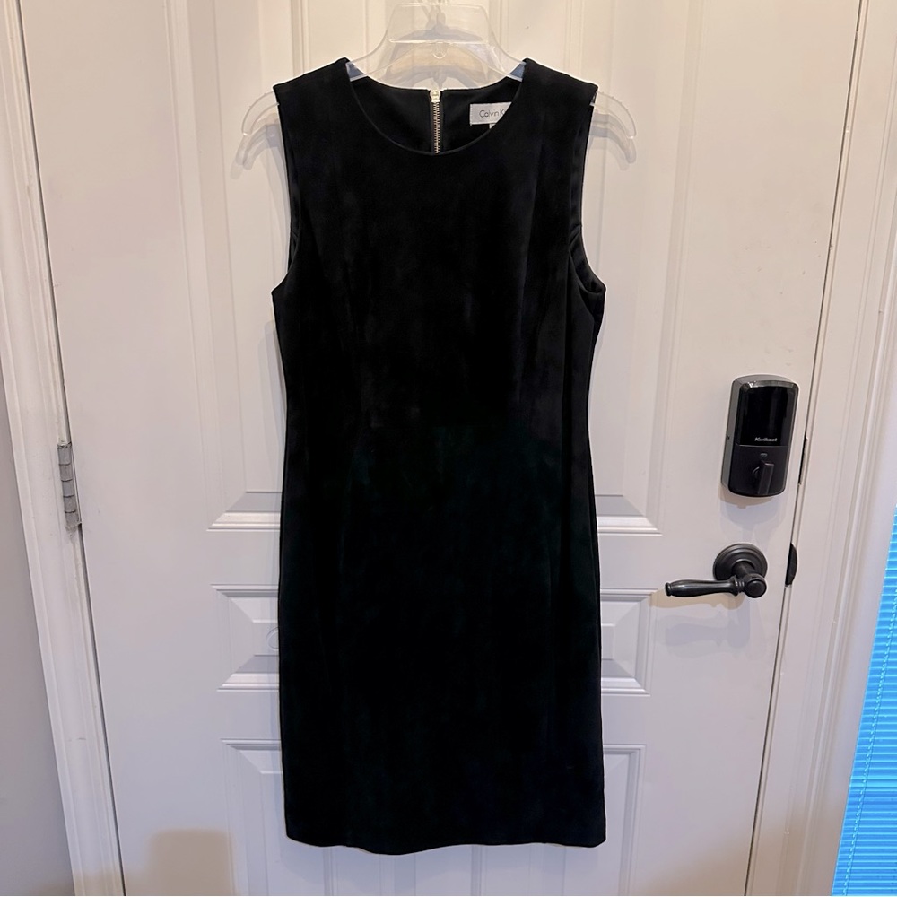 Calvin Klein Women's Faux Suede Sleeveless Sheath Dress Size 10 Black Lined